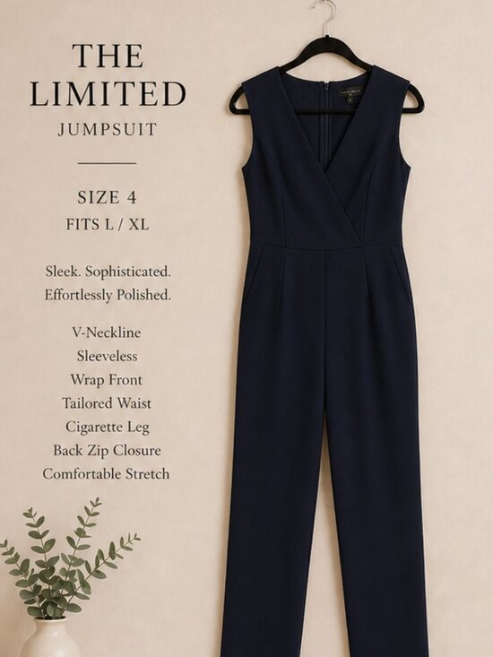 The Limited Pants - The Limited Navy Blue Jumpsuit 4 Slim Leg Tailored Elegant